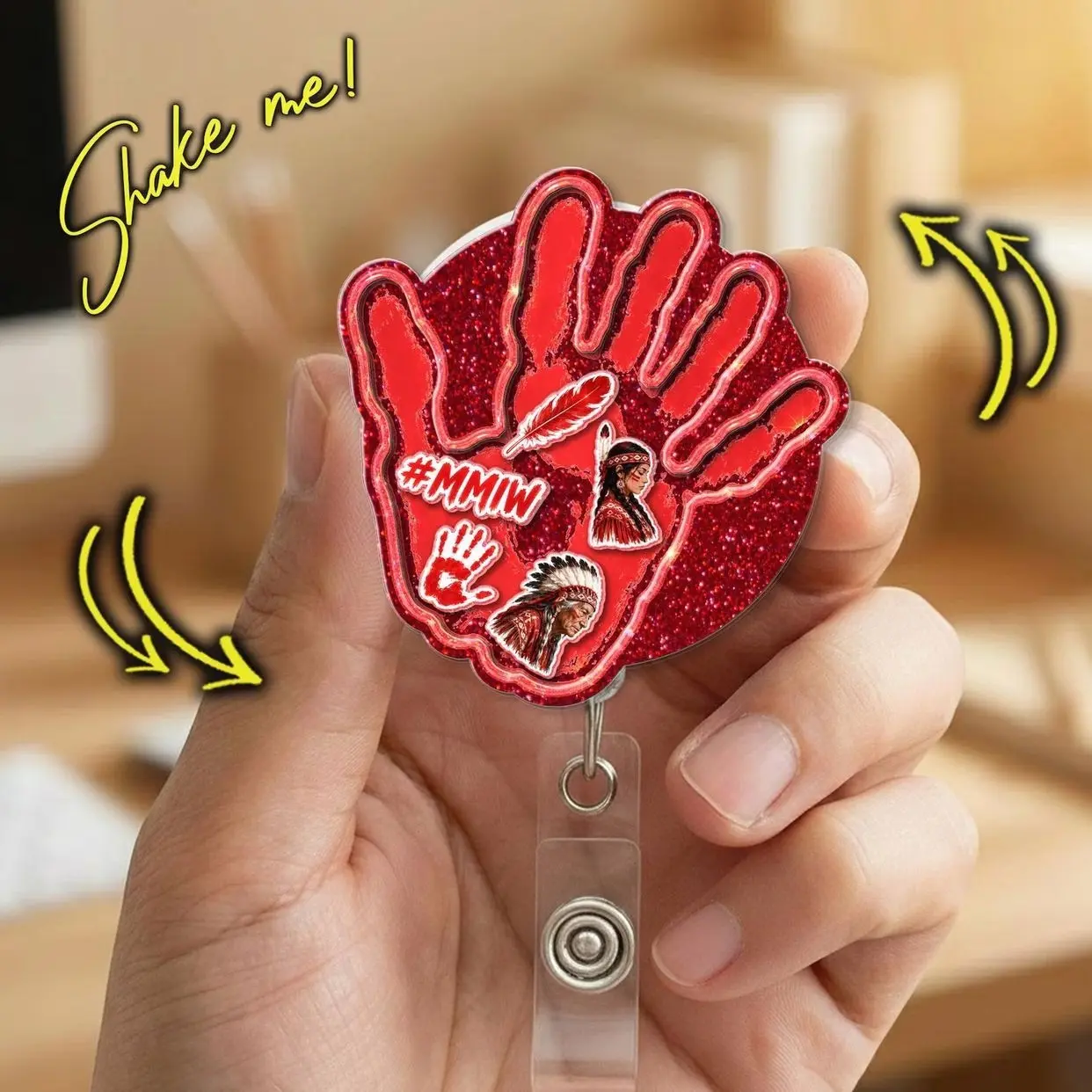 MMIW Shaker Badge Reel, Missing & Murdered Indigenous Women Badge Holder, Retractable ID Clip Gift 8OM
