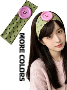2 Pcs Women's Polka Dot Button Hairband, Retro Colorblock Fabric Wide Band, Elastic Non-Slip Headband, Comfortable Fashion Accessory