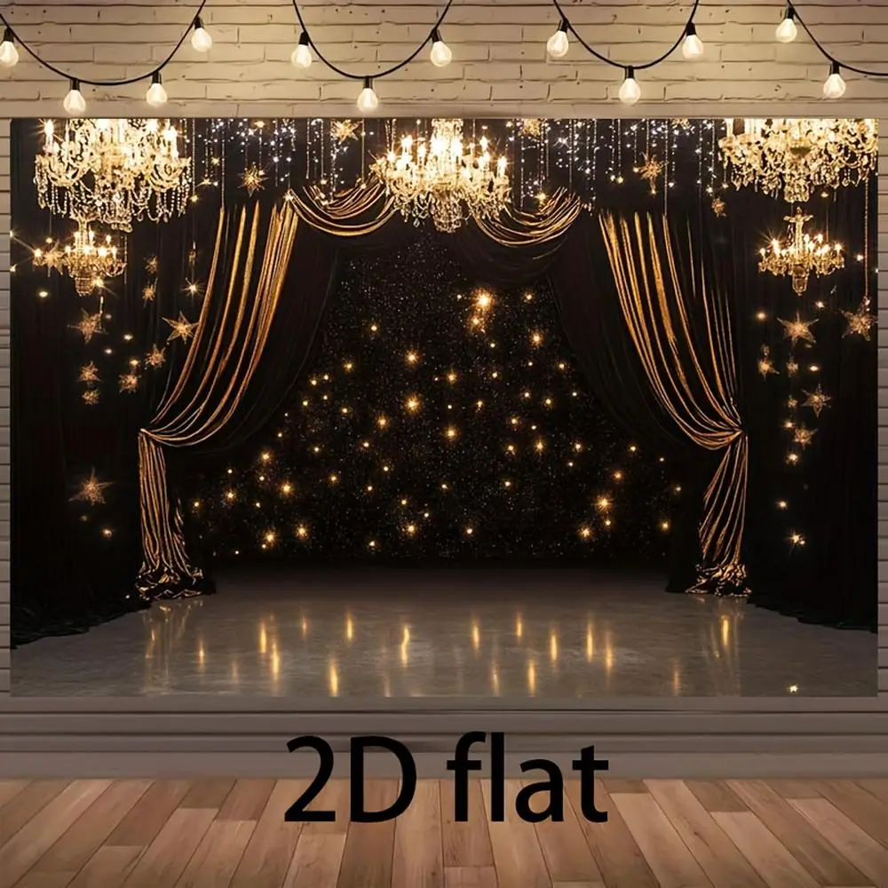 1pc Durable 2D Flat Textile Banner - Glam Indoor Decoration, Room Decorations with Dazzling Chandeliers, Elegant Curtains, Starry Lights, White Ornaments - Adult-Focused Luxurious Textile Accessory for New Year Parties, Anniversaries