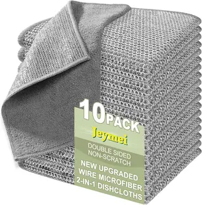 Jeymei 10 Counts Multipurpose Wire Dishwashing Rag,Non Scratch Wire Dishcloth for Washing Dishes,Microfiber Miracle Cleaning Cloth with Mesh,Dual-Sided Steel Mesh Cloth for Pot,Metal Scrubber,Grey