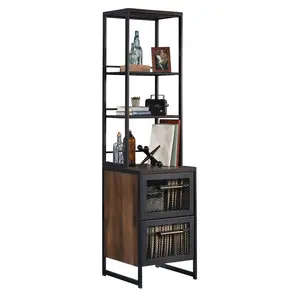 Sauder Briarbrook Narrow Bookcase Rotating Bookshelf Tower with 2 Spacious Mesh Drawers & Open Shelving for Home Office Storage