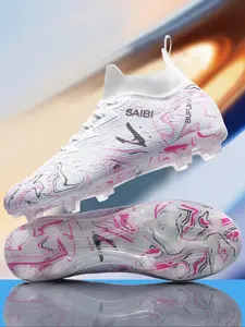 Men's Random Pattern Lace Up Soccer Shoes, Comfortable Breathable Football Shoes, Professional Football Cleats for Outdoor Training & Competition, Turf Shoes