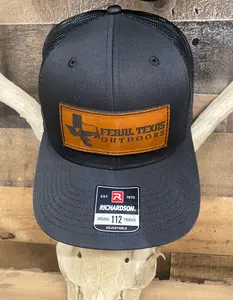 Feral Texas Outdoors Black Richardson Hat - Leather Patch