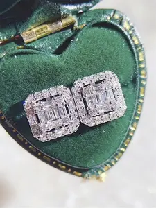 1 Pair Fashion Triple Sided CZ Cubic Zirconia Sparkling Zirconia Square Stud Earrings For Women For Wedding Engagement Anniversary Party Jewelry Valentine's Day Gift