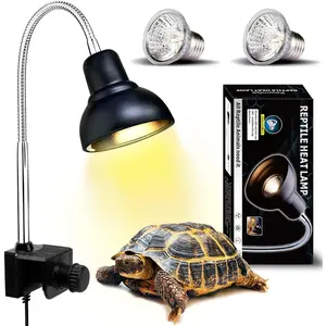 Reptile Heat Lamp, Lamp for Aquarium Turtle  with 25w+50w Basking Spot Light Bulbs and 360 Swivel Clamp for Turtle, Snake, Lizard, Cockatoo, Chameleon Etc, Yellow