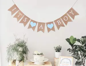 "It's a Boy" Baby Banner – 80" Linen Baby Shower & Birthday Decoration – Reusable Photo Prop for Boys’ Baptism, Party, Nursery