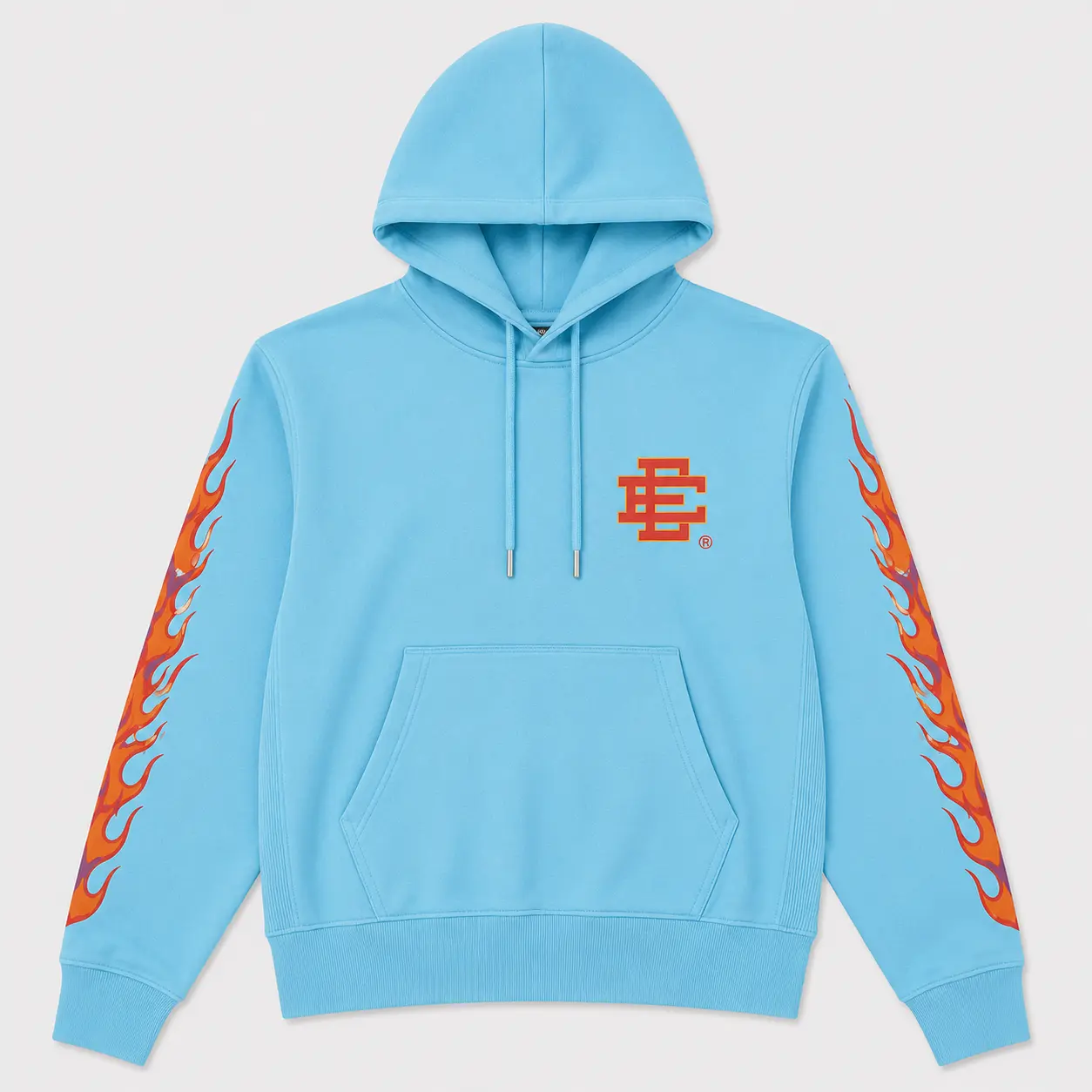 Eric Emanuel Hoodie, Flame Sleeve EE Logo Hoodie, Heavyweight Cotton Pullover, Unisex Streetwear, Casual Graphic Sweatshirt