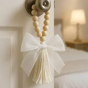 Wooden Bowknot Design Door Hanger, Tassel Decor Door Hanger, Home Decor for Bedroom Door, Entrance Door, Festive & Party Supplies, Hanging