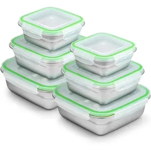 6 Pack Stainless Steel  Storage Containers with Leak-Proof , 2 Sets (12/24/40 oz)  Metal Meal Prep Lunch Boxes, , Dishwasher Safe for Sandwich, Snacks & Fruit (Green)