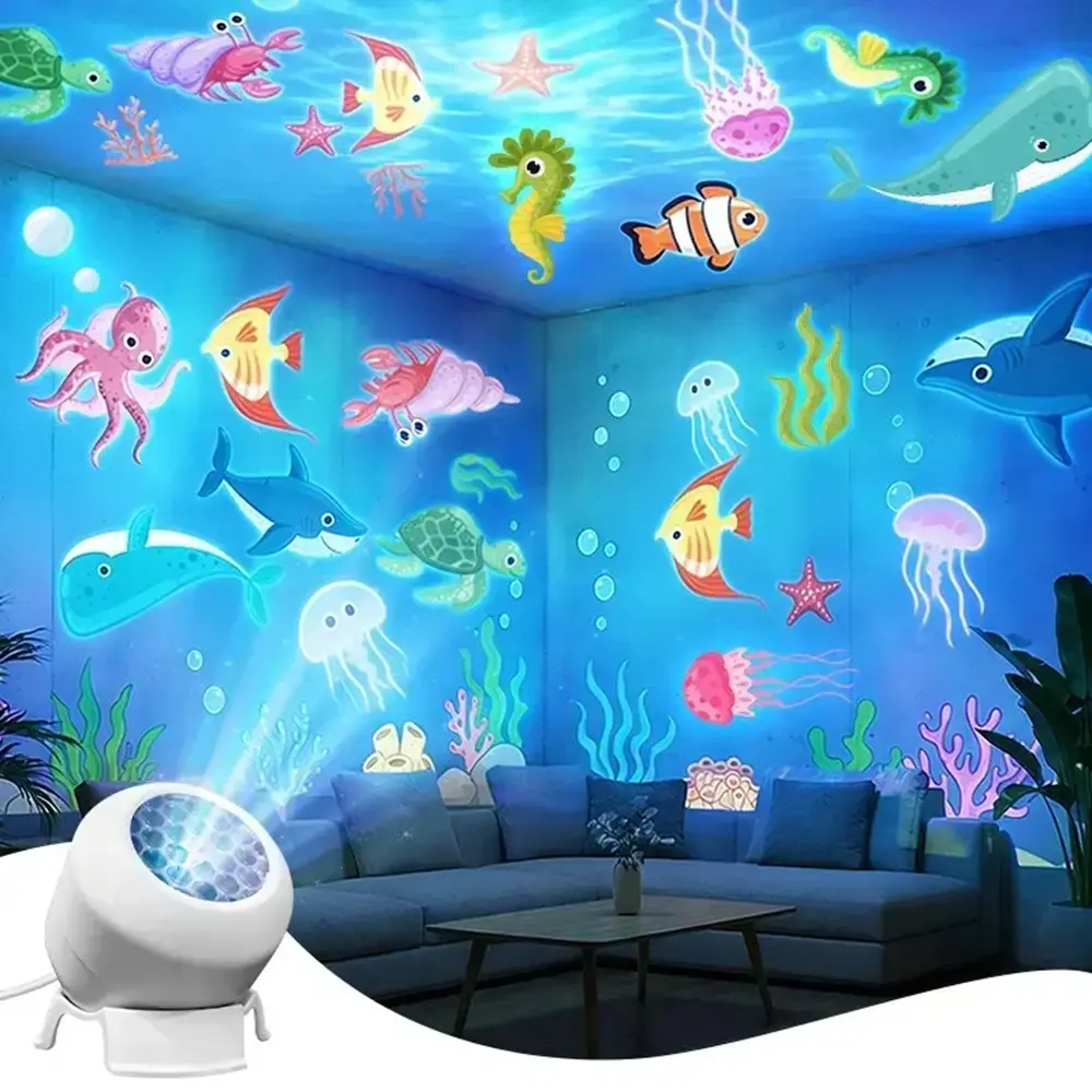 360° Rotating LED Starry Sky Ocean Projection Night Light Dynamic Projector USB Plug-In, Ambient Light Bedroom Living Room Game Room Decorative Light Marine Life Theme Projector Christmas Valentine'S Day Birthday Gift Preferred Bedroom Ceili