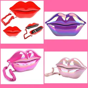 Lips Landline Telephone, Lips Telephone Electroplate Desktop Landline Phone, Cute Lip Shape Telephone for Home Office