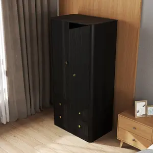 Clothing Wardrobe 2 Doors 2 Drawers Elegant Wave Pattern Wooden Freestanding Large Capacity Storage Cabinet for Bedroom Living Room Office