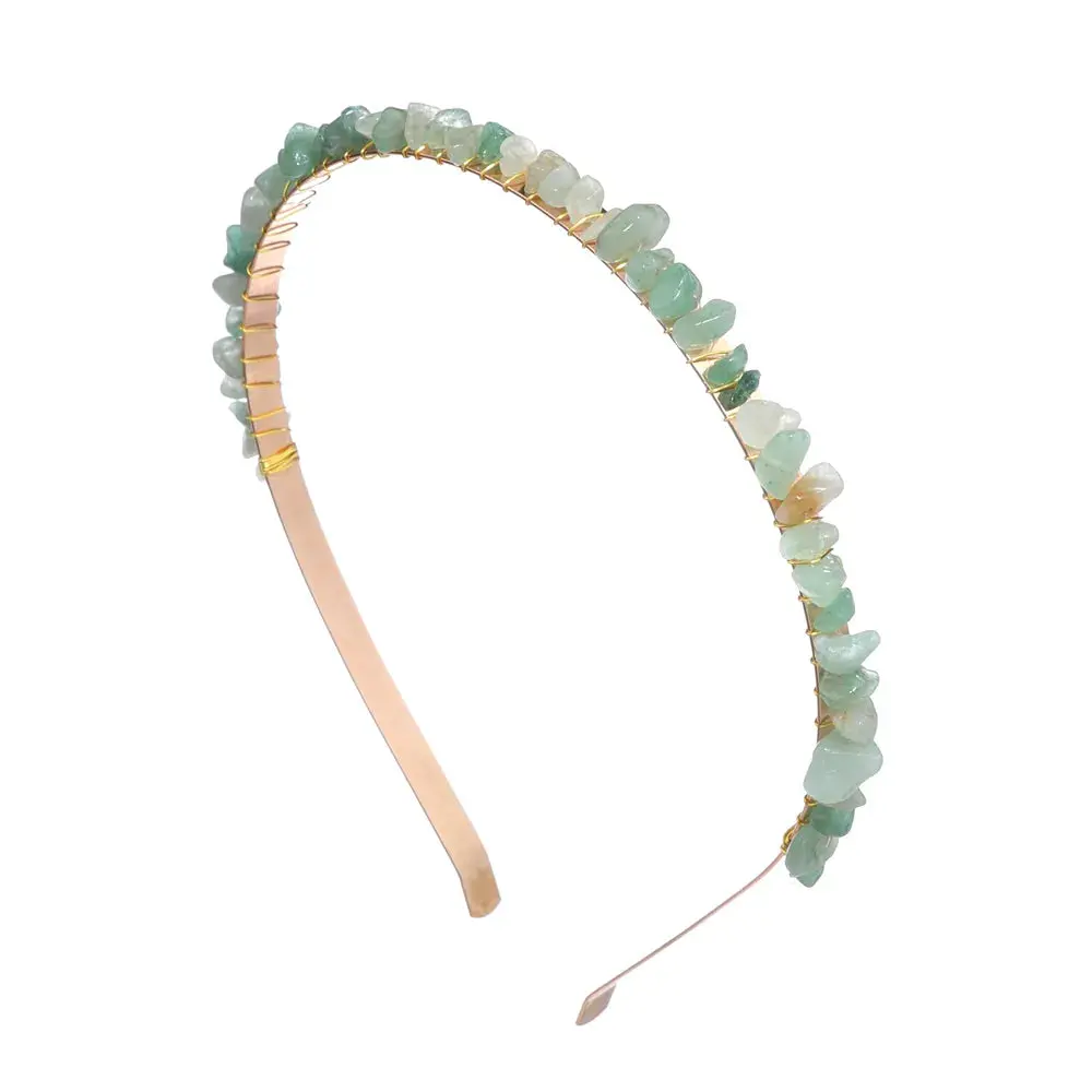 Verde Vibes Headband with Green Beads, Adjustable Fit, Lightweight Design, and Gold Accents