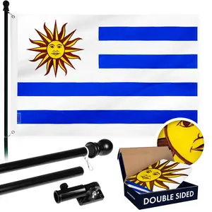 G128 Combo Pack: 6 Ft Tangle Free Aluminum Spinning Flagpole (Black) & Uruguay Uruguayan Flag 3x5 Ft, Double ToughWeave Series Double Sided Embroidered 210D Polyester | Pole with Flag Included