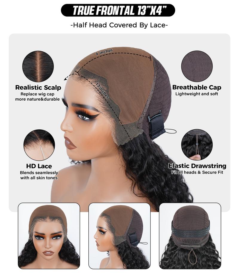 OQ HAIR 13x4 HD Lace Frontal Wear Go Glueless Wig Bleached Tiny Knots Water Wave Human Hair Wig With Invisi Drawstring
