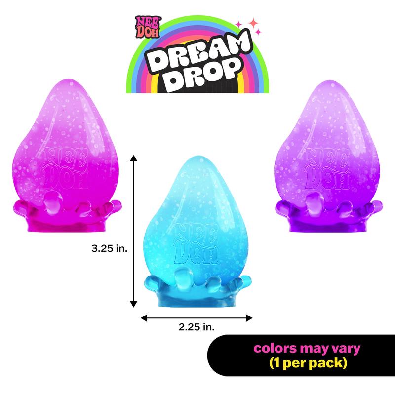 NeeDoh Dream Drop – Raindrop Sensory Toy with Dreamy Smooth Squeeze, Sparkle Filling, 3 Assorted Colors (One Random Color)