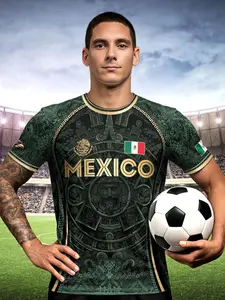 Men's Mexico Aztec Football T-Shirt, Breathable Quick-Dry Sports Fabric, Casual Fitted Long Sleeve, Perfect Gift for Fans & Players, Football Shirts, Football Jerseys