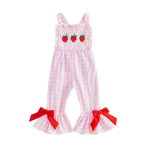 Toddler Girl Summer Clothes Baby Sleeveless Strawberry Romper Jumpsuit Bell Bottom Overalls Cute Little Girls Outfit Casual Clothing
