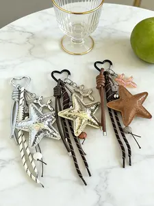 Five Pointed Star Style Bag Pendant - Embossed Pu Leather Star, Heart-Shaped Buckle, Woven Rope And Bead, Sparkly Bag Charm, Versatile Accessory For Leather Hanging Rope Bag Keychain, Unique Gift For Valentine's Day, Mother's Day, Birthdays