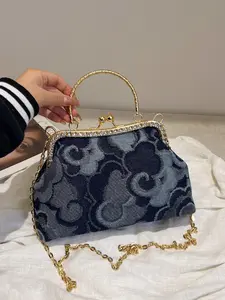Women's Fashionable Cloud Pattern Denim Effect Handbag, with Chain Strap, Casual Versatile Shoulder Bag for Daily Used, Trendy All-match Bag for Daily Life, Elegant Rhinestone Bag