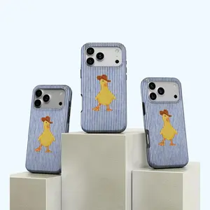 Cute Cowboy Duck Blue Stripes iPhone Magsafe / Tough Phone Case, Retro Stripe Case, Fits iPhone 17 16 15 14 13 12