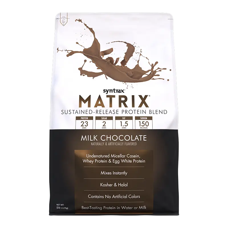 Syntrax Nutrition Matrix, Sustained-Release Protein Blend, Milk Chocolate, 5 lbs Undenatured Micellar Casein & Whey Blend for Easy Mixing