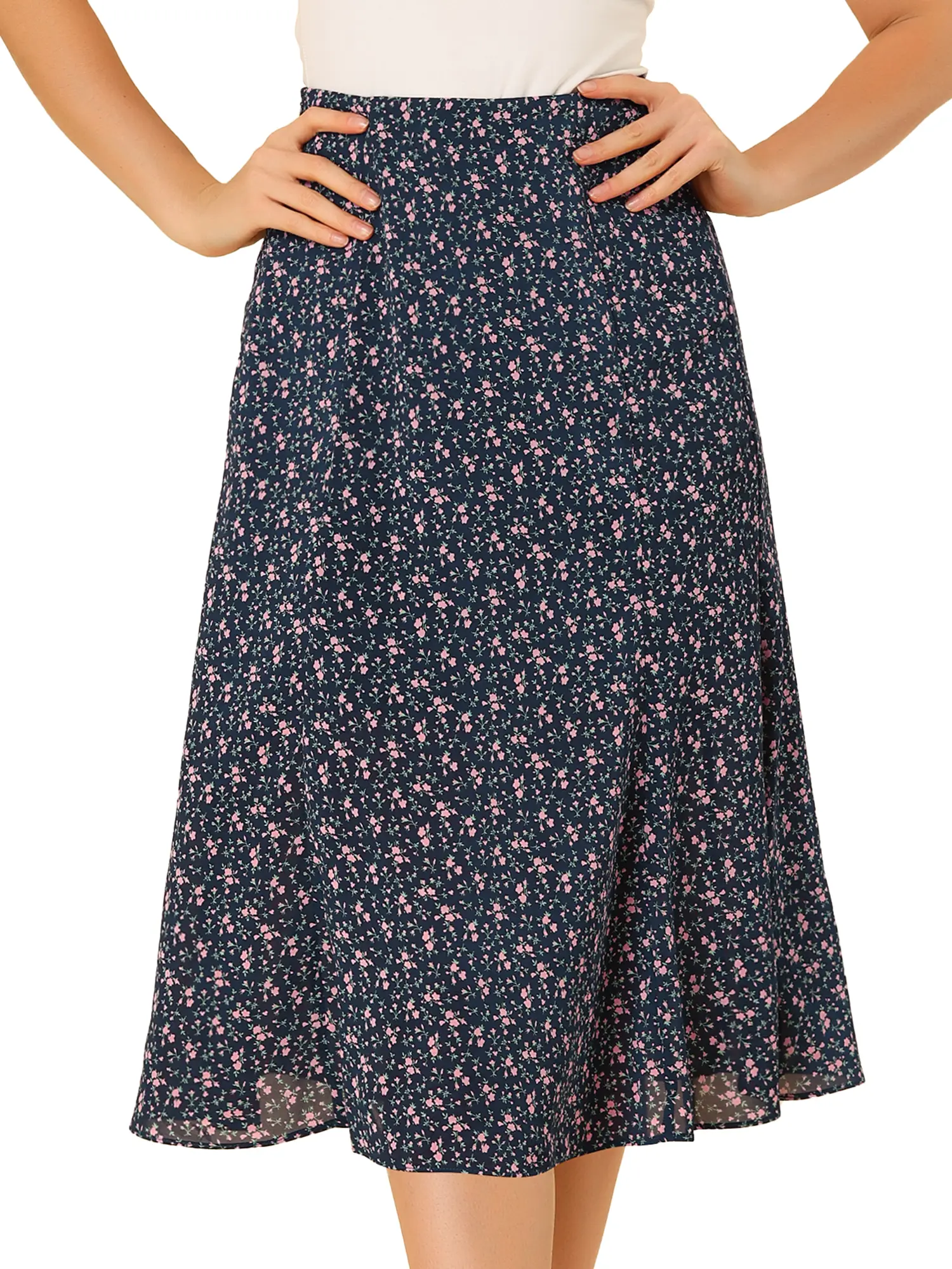 INSPIRE CHIC Ditsy Floral Skirts Midi Peasant Skirt A-Line Skirts
