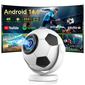 Football Style Smart Projector with 5G WiFi 6 and Bluetooth 5.4, Android 14 Mini Projector 4K Home Cinema,Auto Keystone,Portable TV Soccer Ball Shape Movie Video Outdoor Home Theater Projector HY300F