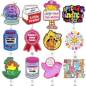 12 count Funny Badge Reels Bulk Cute Nurse Badge Holders Retractable Id Clip Colorful   Asssitants RN LPN CNA Buddy Accessories for Work