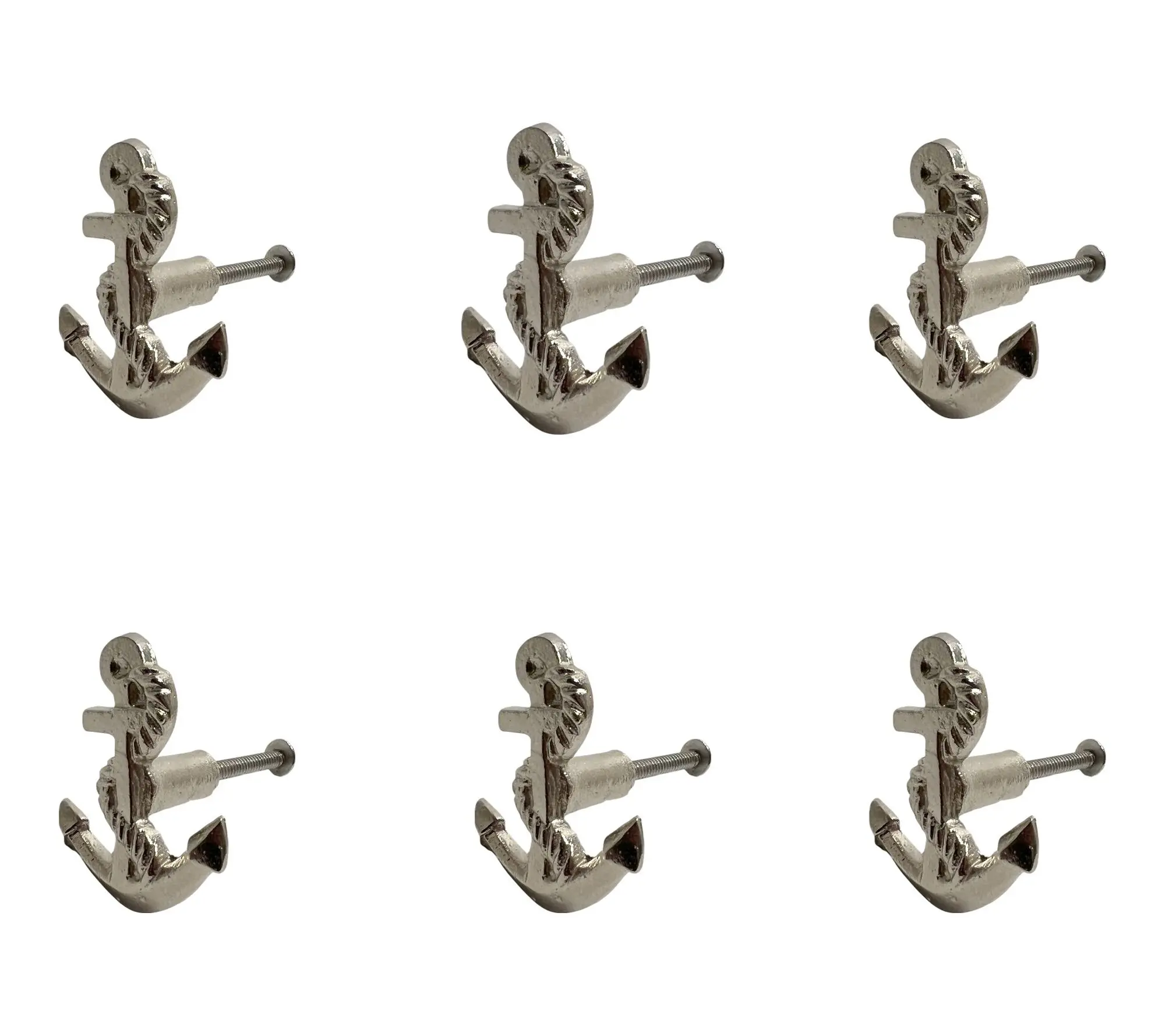 HomeRoots Set of 6 Silver Anchor Metal Drawer Knobs HomeRoots Set of 6 Silver Anchor Metal Drawer Knobs