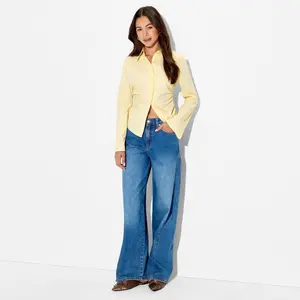 Women's Slim Fit Bell Long Sleeve Collared Button-Down Shirt - Wild Fable Yellow XS