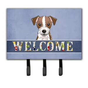 212 MAIN Jack Russell Terrier Welcome Wall-Mounted Key Hooks - Metal Leash & Key Holder, 3-Hook Hardboard Tile Home Decor Organiser for Room Organization