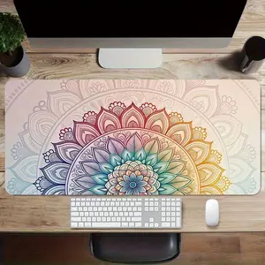 Mandala Print Non-Slip Desk Mat, Xxl Keyboard and Mouse Pad, Stitched Edges, Office Desk Accessories, Perfect for Home and Office Use, Size 35.4x15.7 Inches