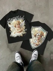 Vintage Y2K Angel Graphic Oversized T-Shirt | Aesthetic Cherub Streetwear Tee | Unisex Drop Shoulder Short Sleeve for Harajuku, Dark Grunge & Summer Street Style Fashion