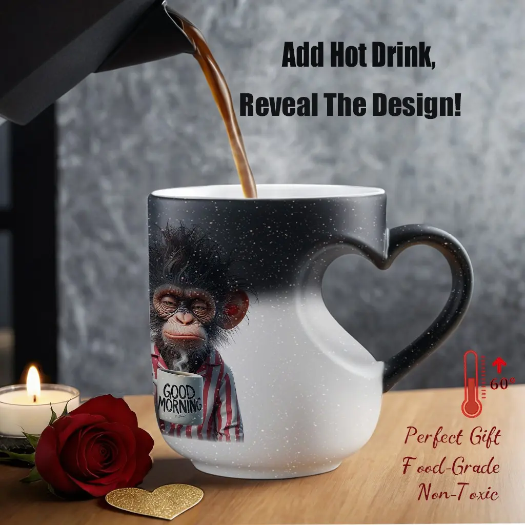 Magic Color-Changing Ceramic Mug, Heart Handle Design, 11oz/330ML Capacity, Ideal for Coffee & Tea Gifts, Unique Gift Idea, Stylish Coffee Mugs