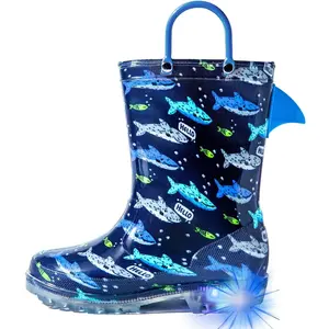 P-SOK033   Toddler Boys Adorable SHARK Light Up Rain Boots