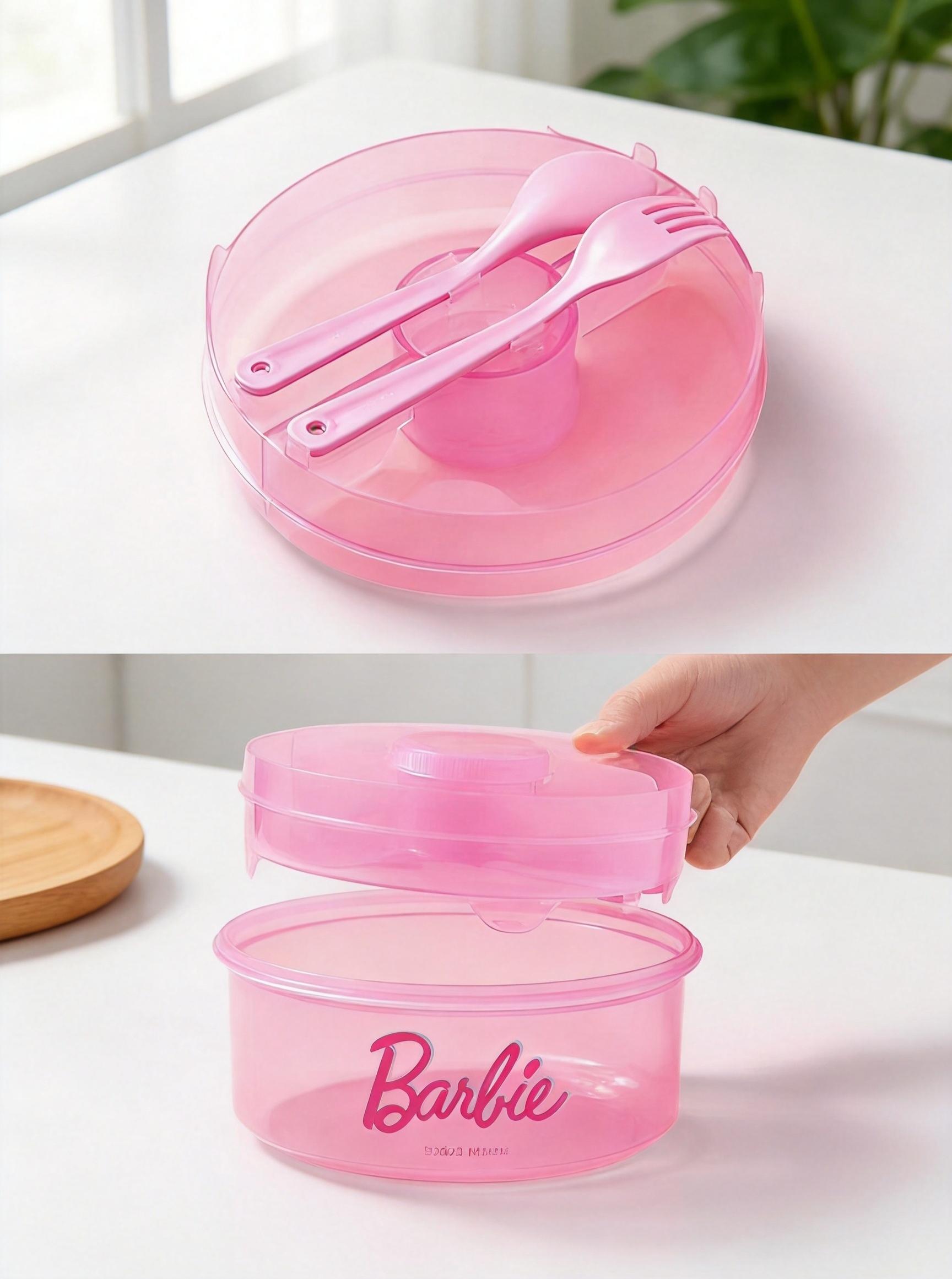 MINISO Barbie Sunshine Glow Series Large Salad Bowl (Mixed Colors),Quick And Easy Multi-Use,Bento Box Tray,Leak-Proof, Container,Sealed Lid Tableware #Summervibes