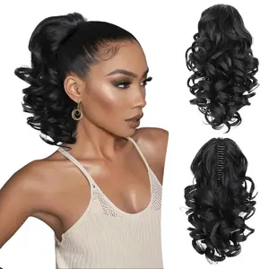 12" Synthetic Fiber Natural Textured Curly Ponytail Clip In/On Hair Extension Hairpiece for Quick Hair Transformation