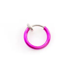 Pink Nose Ring Spring Action Hoop Fake Nose, Ear Cartilage Hoop