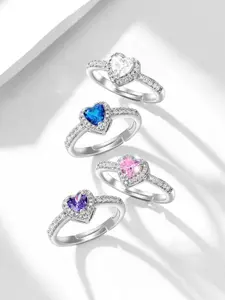 Heart Shaped Rhinestone Ring for Women, Blue Silver Color, Fashion Accessories, Sparkling Elegance, Trendy Jewelry Gift, Wedding Engagement Ring
