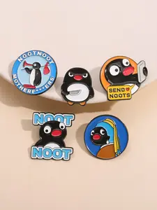 5 Piece Penguin Cartoon Brooch Set, Creative Fun Soft Candy Enamel Pins, Metal Badge Accessories for Clothing and Backpacks, Gift Idea