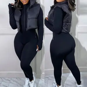 Solid color zipper quilted vest down jacket casual collar vest zipper