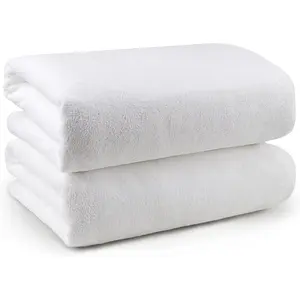 Pack of 2 White Bath Towels 27’’ x 54’’ Soft Feel Highly Absorbent Quick Drying Bathroom Towels for Body Sport Yoga SPA Fitness