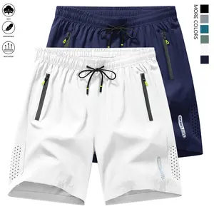 2 PCS Men's Breathable Quick Dry Running Shorts - Solid Casual Shorts with Zipper Pockets Drawstring Waist Mesh Ventilation for Fitness, Training, Hiking - Great Father's Day Gift for Men MensFashion GymClothes FathersDay