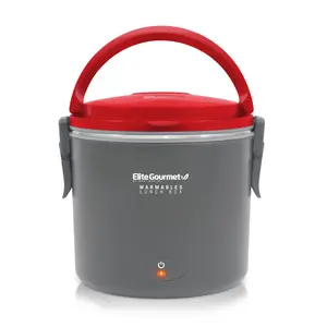 Elite Gourmet EFW-6080R Warmables Lunch Box Electric Food Warmer with Stainless Steel Pot 32 Ounce Grey Red