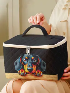1 piece of Dachshund pattern 2D printed portable travel makeup, brush and accessory organizer, storage box toolbox, large capacity travel wash and rinse supplies organizer bag, cute and fashionable makeup bag