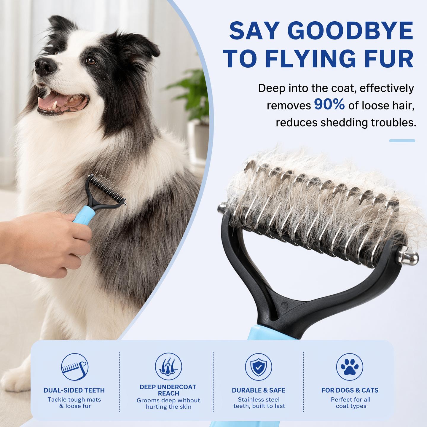 Pet Grooming Brush - Double Sided Shedding and Dematting Undercoat Rake Comb for Dogs and Cats, No More Nasty Shedding or Flying Hair Pet Grooming Brush - Double Sided Shedding and Dematting Undercoat Rake Comb for Dogs and Cats, No More Nasty Shedding or Flying Hair