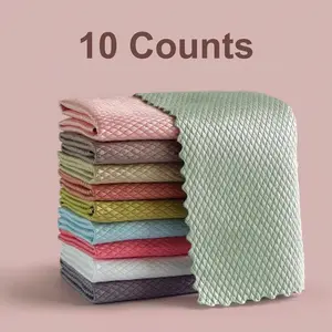 10 Counts Fish Scale Magic Cleaning Clothse, Multipurpose, Absorbent, and Durable for Home and Kitchen Use & Miracle Polishing Towels Shiny Wipe, Streak-Free & Lint-Free Microfiber Rags for Glass, Mirrors, Windows, Cars & More