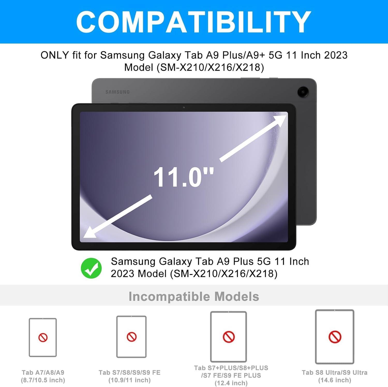 Keyboard Cover Case With Mouse for Samsung Galaxy Tab A9 Plus 11 inch Tablet, Magnetic Detachable Bluetooth Keyboard With Mouse for Samsung Tab A9+ 2023(SM-X210/X216/X218), Built-in Pencil Holder, Tablet