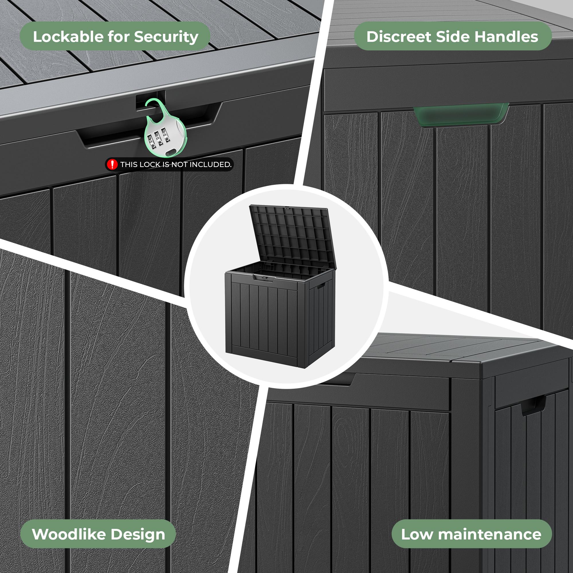 31 Gallon Deck Box Resin Outdoor Storage Waterproof UV Resistant Lightweight Storage Box for Garden Tools Pool Supplies RIWENGO